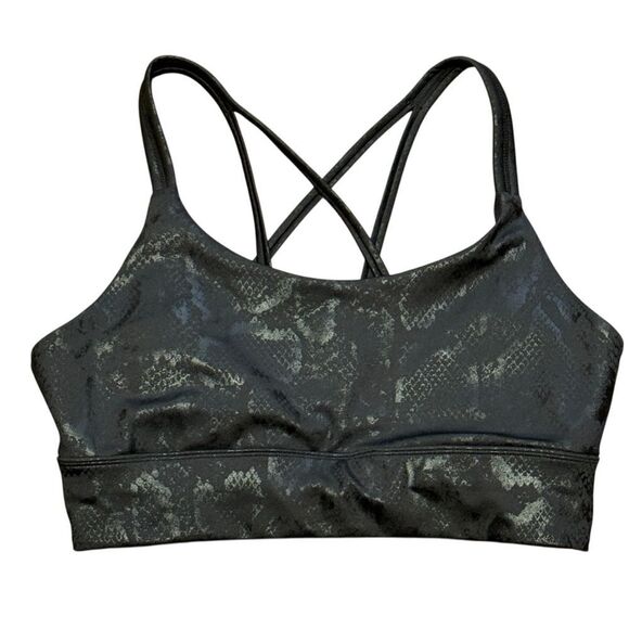 Marika Metallic Black and Gray Snake Print Sports Strappy Bra Size Large - Picture 1 of 11